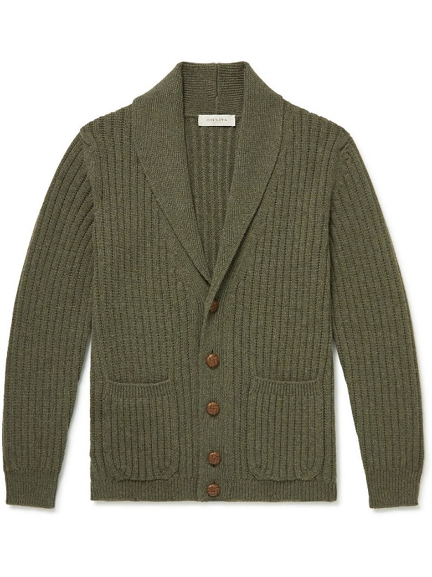 Photo: Giuliva Heritage - Clemente Shawl-Collar Ribbed Wool and Cashmere-Blend Cardigan - Green