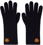 Kenzo Navy Wool Tiger Crest Gloves