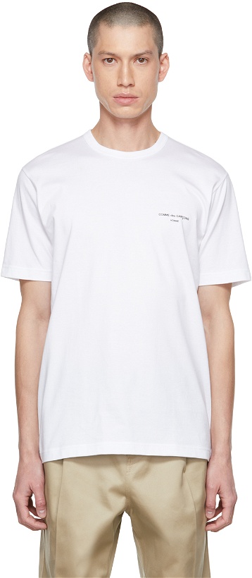 Photo: Comme des Garçons Homme White Print T-Shirt
