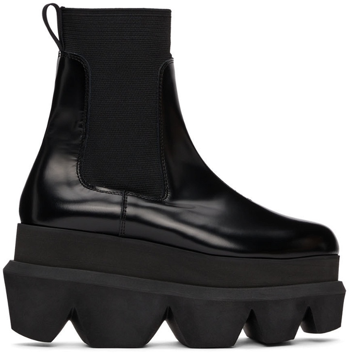 Photo: Sacai Black Polished Leather Platform Chelsea Boots