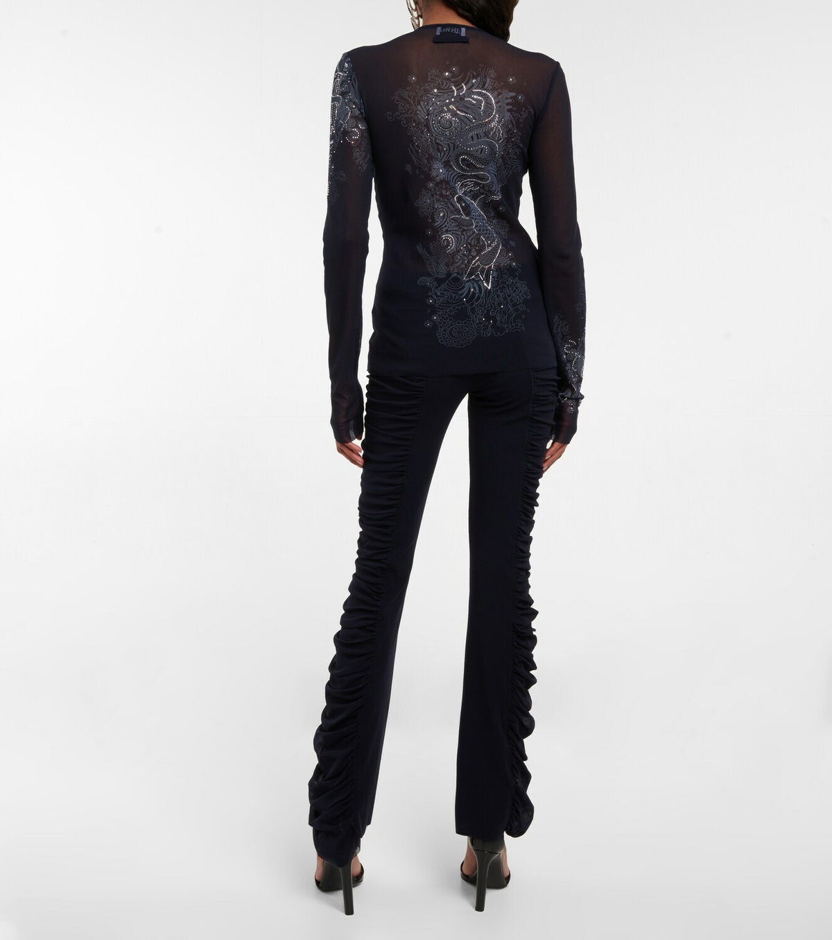 Embellished printed mesh bodysuit in blue - Jean Paul Gaultier