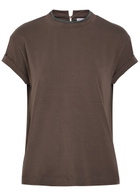 Brunello Cucinelli Crystal-embellished Stretch-cotton T-shirt Dark Brown