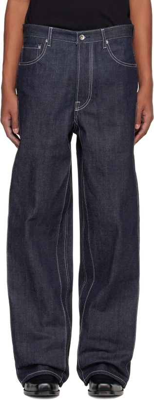 Photo: Karmuel Young Navy Raw Denim Cuboid Wide Jeans