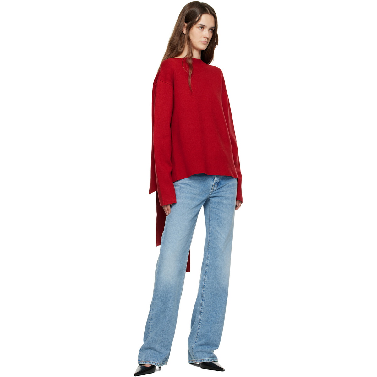 St. Agni Red Milano Knit Scarf Sweater
