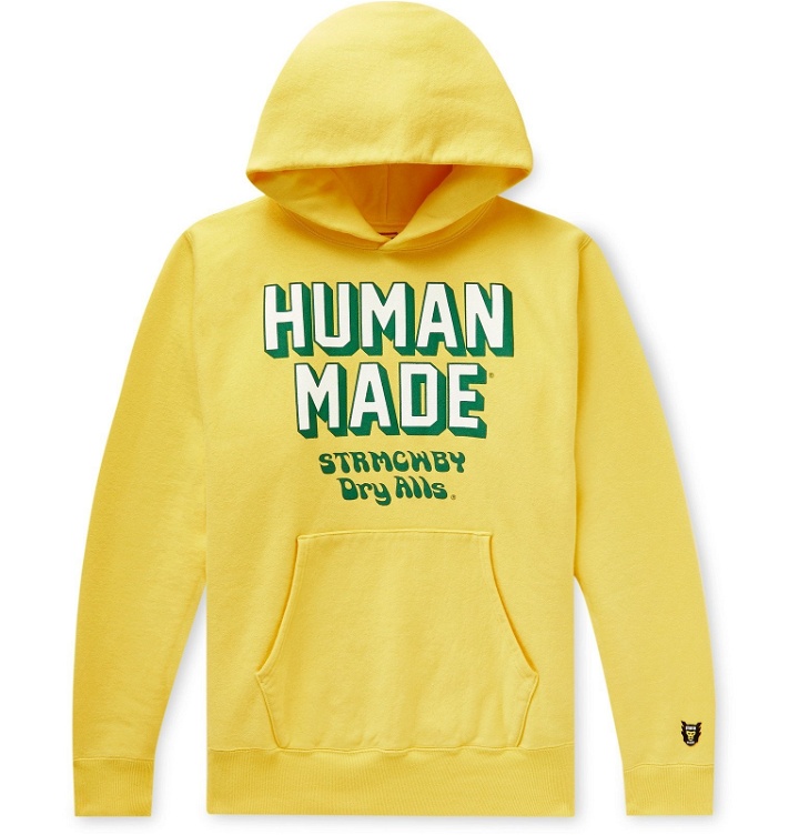 Photo: Human Made - Logo-Print Fleece-Back Cotton-Jersey Hoodie - Yellow