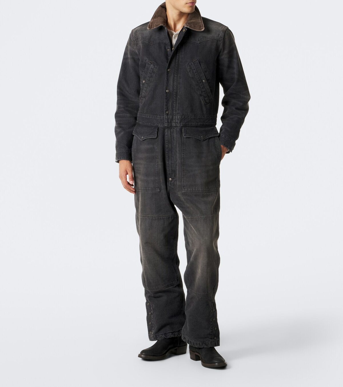 RRL Corduroy-trimmed denim jumpsuit