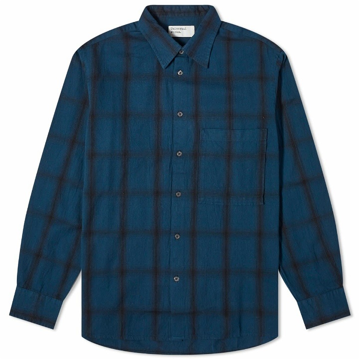 Photo: Universal Works Men's Shadow Check Square Pocket Shirt in Navy