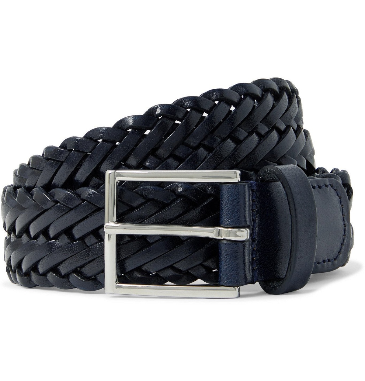 Anderson's - 3cm Woven Leather Belt - Blue Anderson's