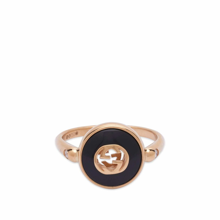Photo: Gucci Women's Interlocking G Diamond & Onyx Ring in Gold/Black