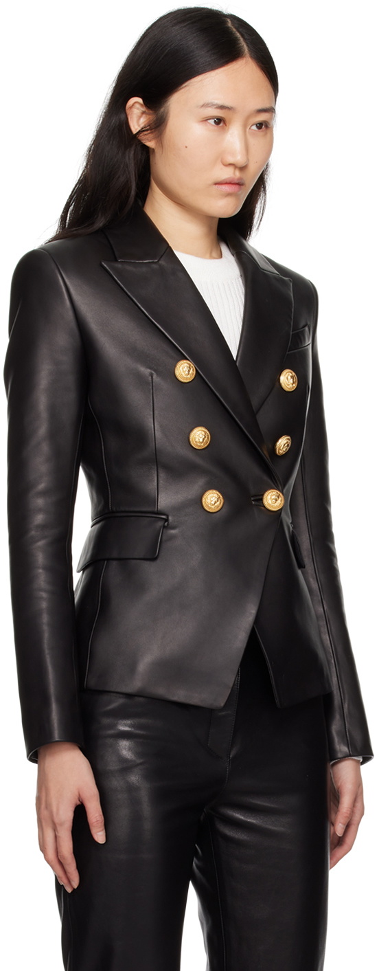 Balmain Black 6-Button Leather Jacket
