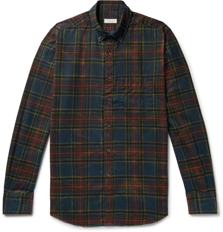 Photo: Incotex - Button-Down Collar Checked Brushed-Cotton Shirt - Green