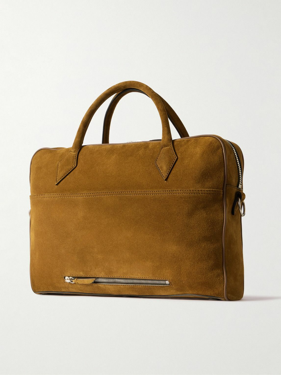 Métier - Closer Slim Leather-Trimmed Suede Briefcase