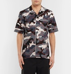 Valentino - Camp-Collar Piped Printed Cotton-Poplin Shirt - Gray