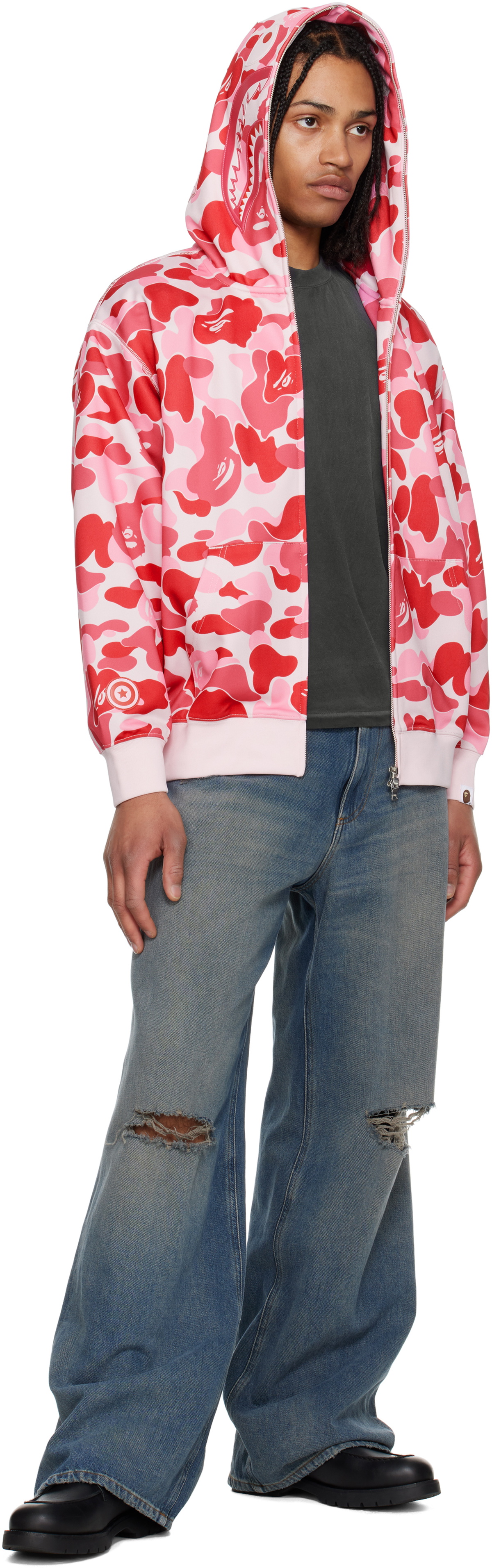 BAPE Pink ABC Camo Shark Full Zip Hoodie A Bathing Ape