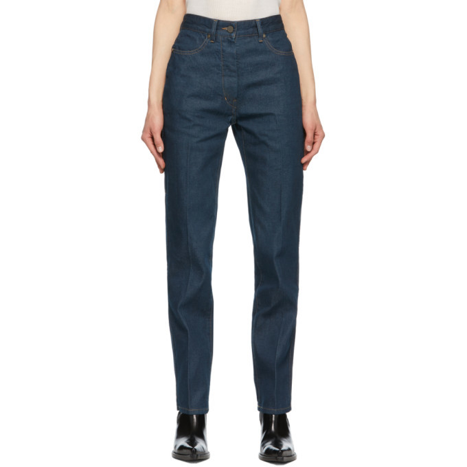 Indigo Blue High Waisted Curved Pants in Heavy Denim