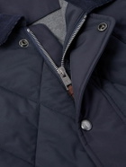 Ralph Lauren Purple label - Carleton Corduroy and Suede-Trimmed Quilted Shell Down Jacket - Blue