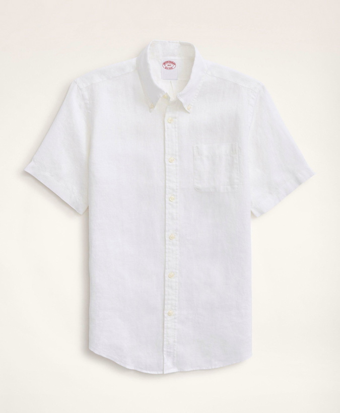 Photo: Brooks Brothers Men's Big & Tall Sport Shirt, Short-Sleeve Irish Linen | White