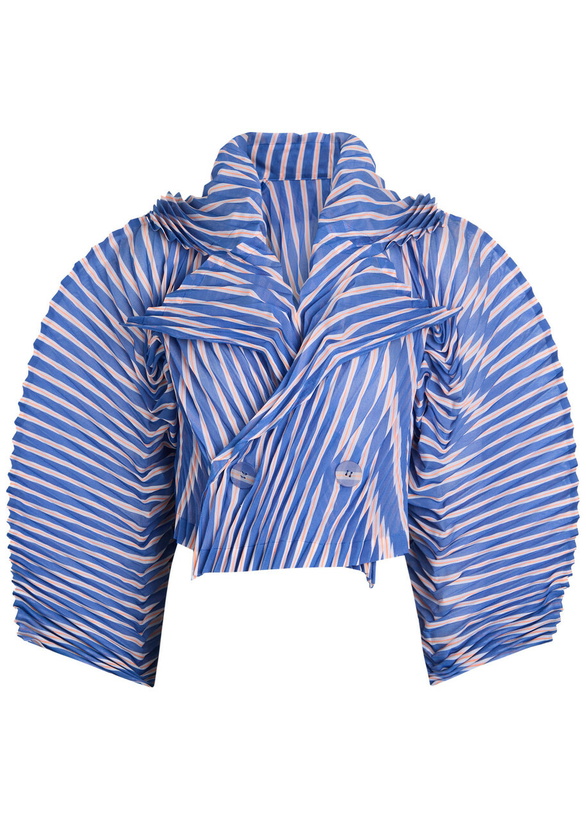 Photo: Issey Miyake Striped Pleated Woven Jacket Blue