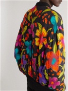 SAINT LAURENT - Embellished Floral-Print Crepe Bomber Jacket - Black
