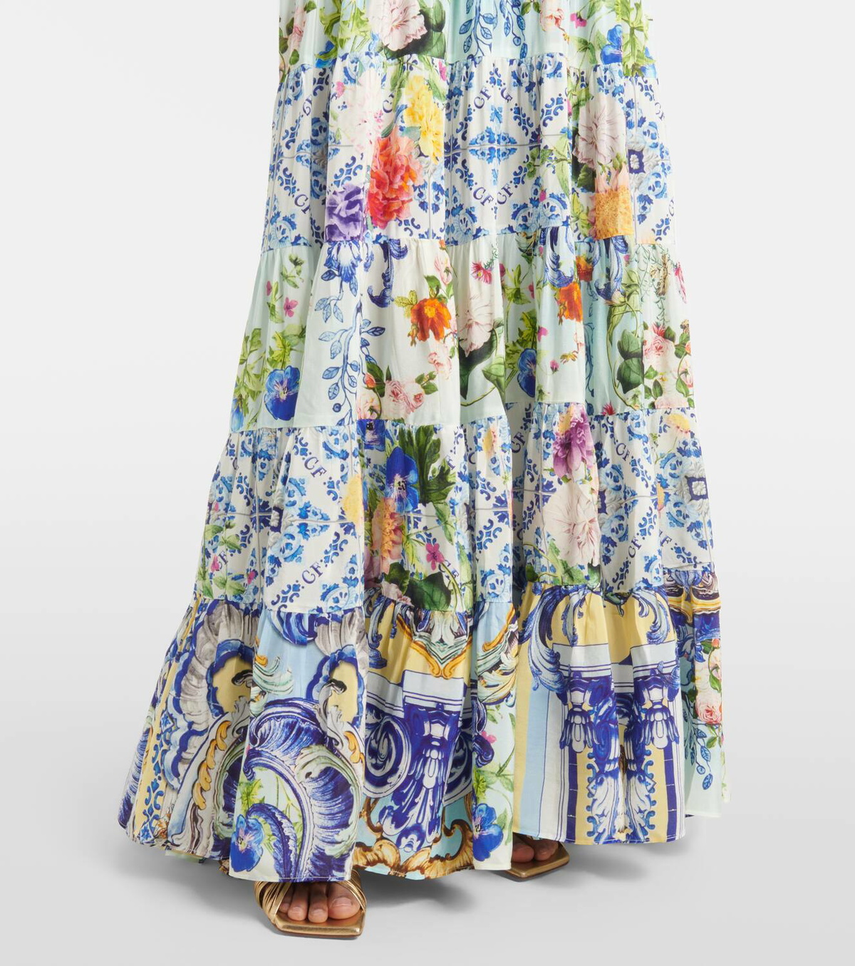 Camilla Floral tiered silk maxi skirt