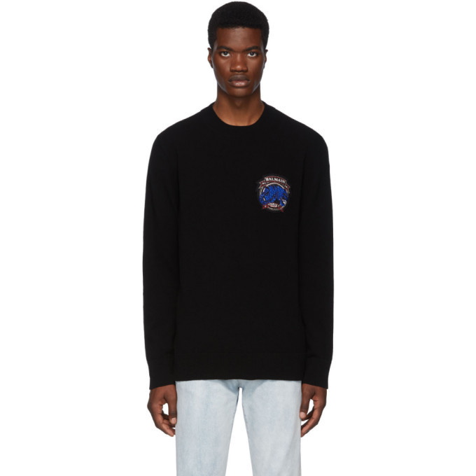 Photo: Balmain Black Cashmere Badge Sweatshirt