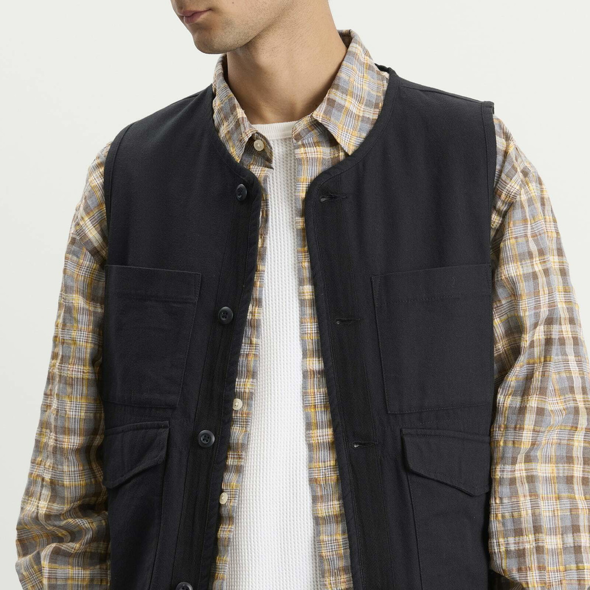 Universal Works Men's Brushed Moleskin 4 Pocket Gilet in Black