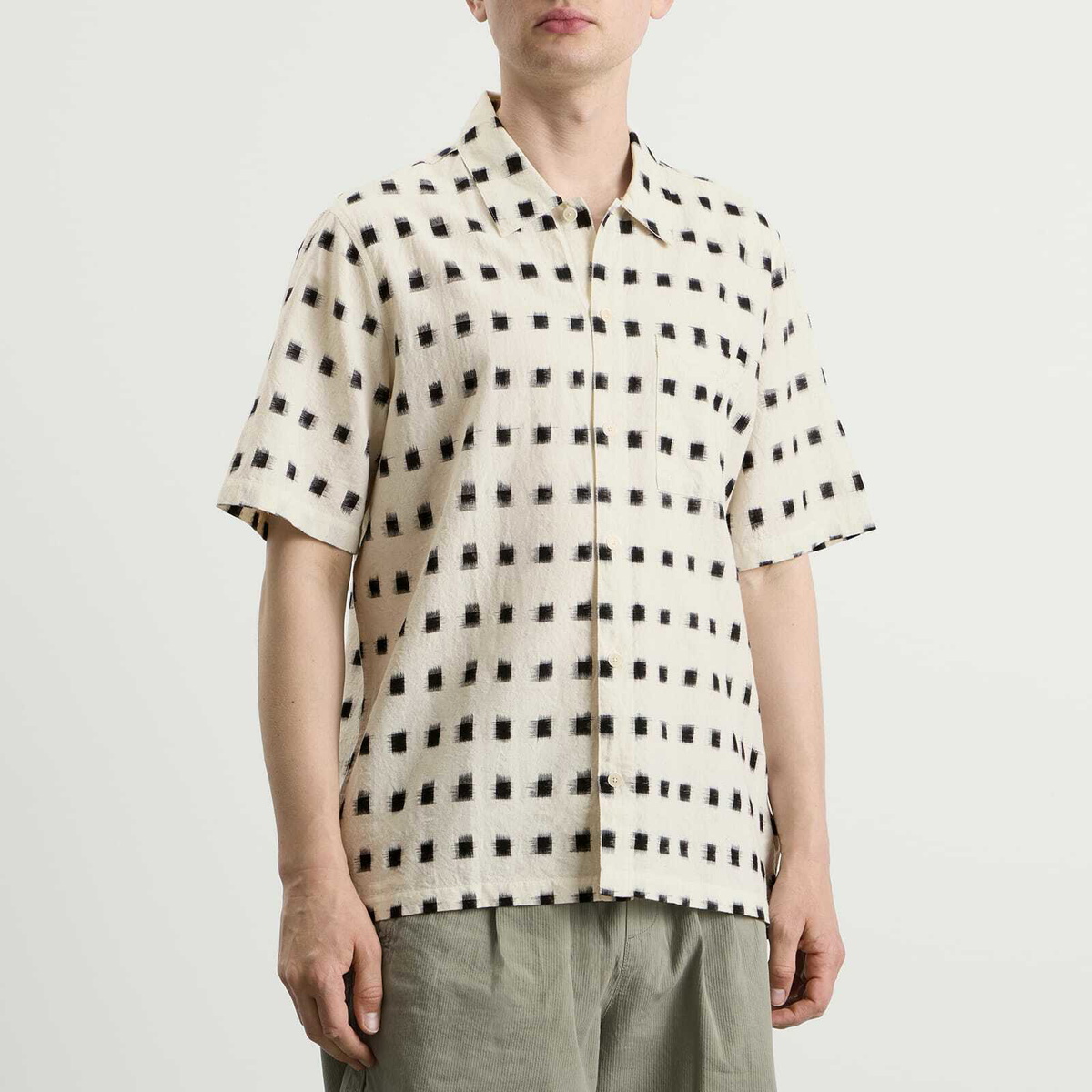 Folk Men's Gabe Short Sleeve Shirt in Black Window Ikat