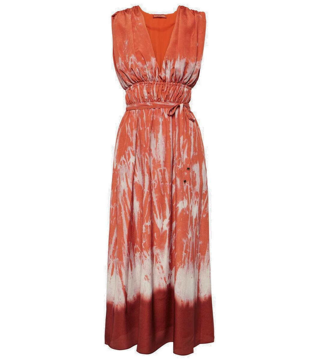 Fiona ruched cotton-blend midi dress in orange - Altuzarra