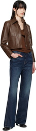 Nour Hammour Brown Bleeker Cropped Leather Jacket