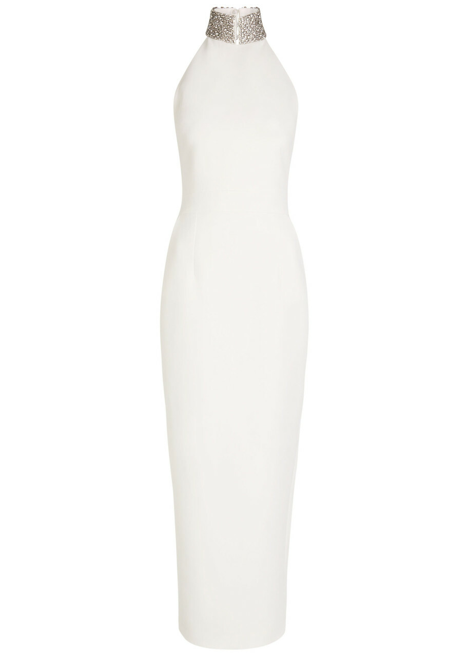 The New Arrivals Ilkyaz Ozel Hemingway Crystal-embellished Crepe Maxi Dress White