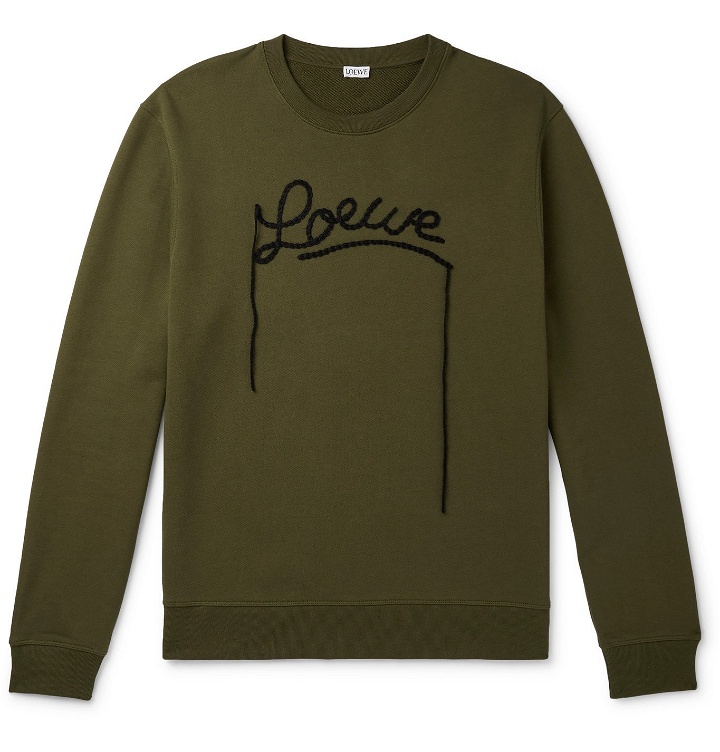 Photo: LOEWE - Logo-Embroidered Loopback Cotton-Jersey Sweatshirt - Green