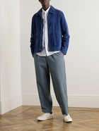 Folk - Wide-Leg Pleated Cotton-Twill Trousers - Blue