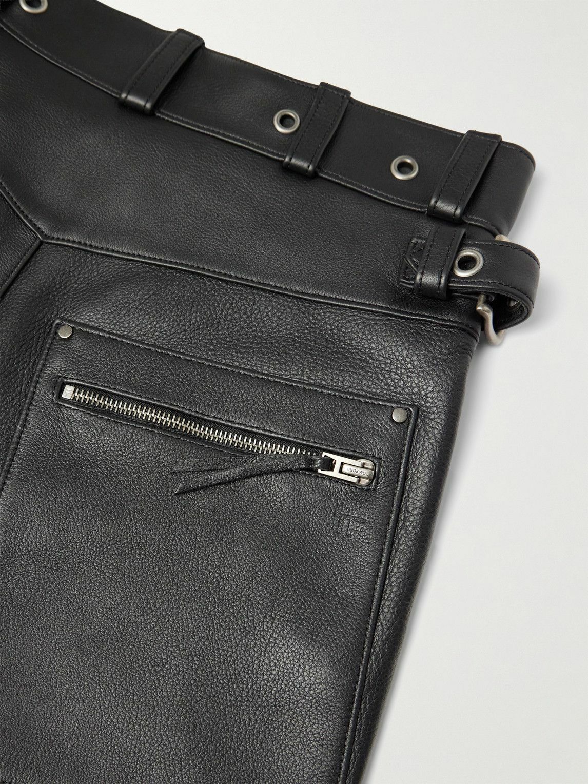 TOM FORD - Straight-Leg Eyelet-Embellished Paneled Full-Grain Leather Trousers - Black