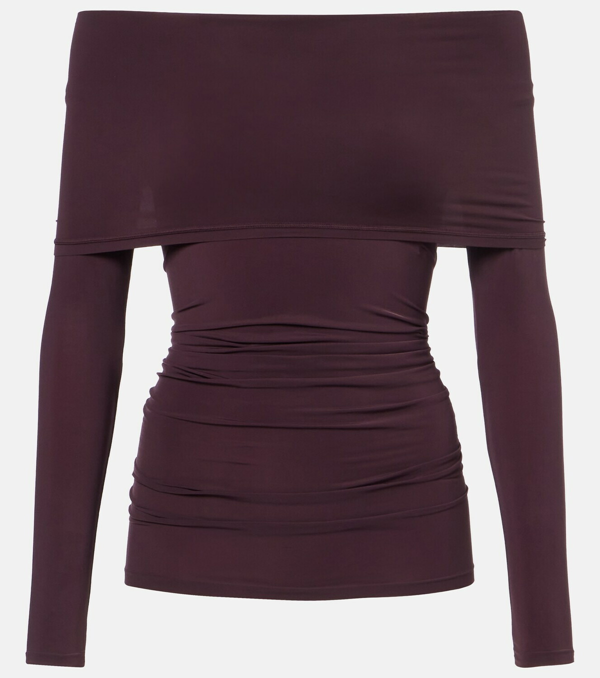 Wolford Ruched semi-sheer off-shoulder top