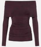 Wolford Ruched semi-sheer off-shoulder top