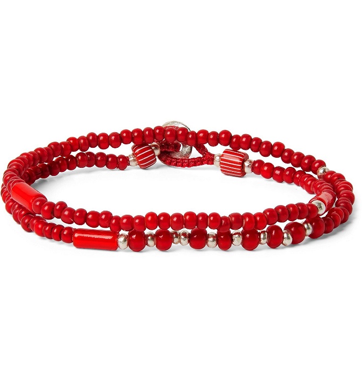 Photo: Mikia - White Hearts Glass and Sterling Silver Beaded Double-Wrap Bracelet - Red