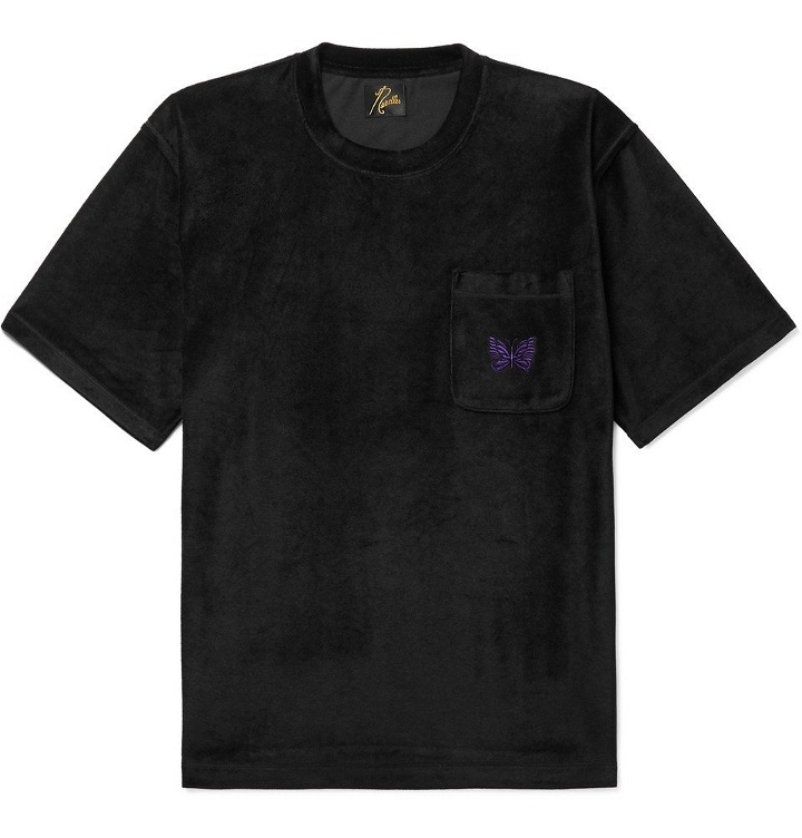 Photo: Needles - Embroidered Velour T-Shirt - Black
