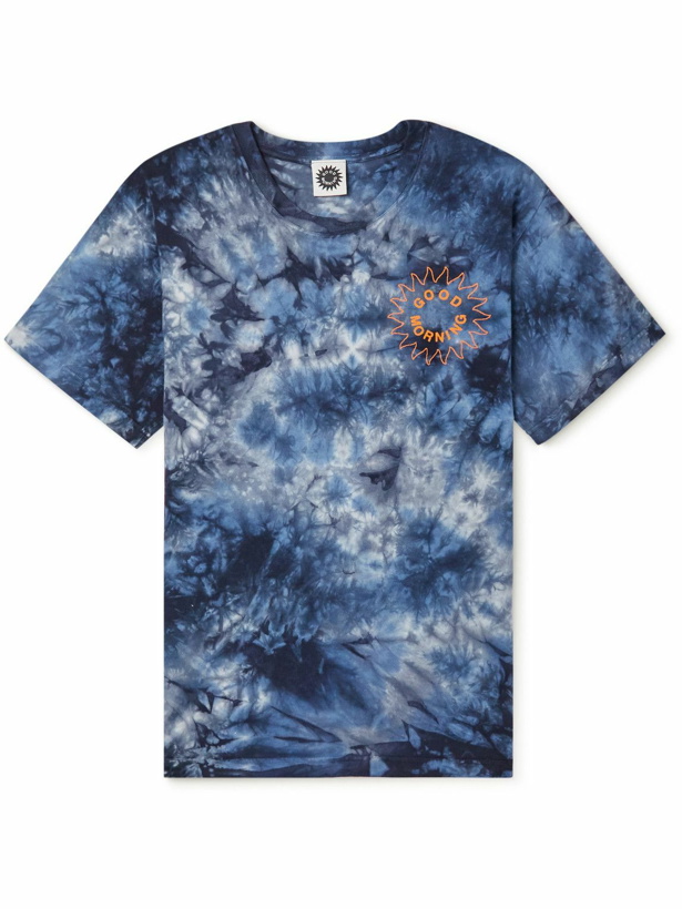 Photo: GOOD MORNING TAPES - Tie-Dyed Printed Organic Cotton-Jersey T-Shirt - Blue