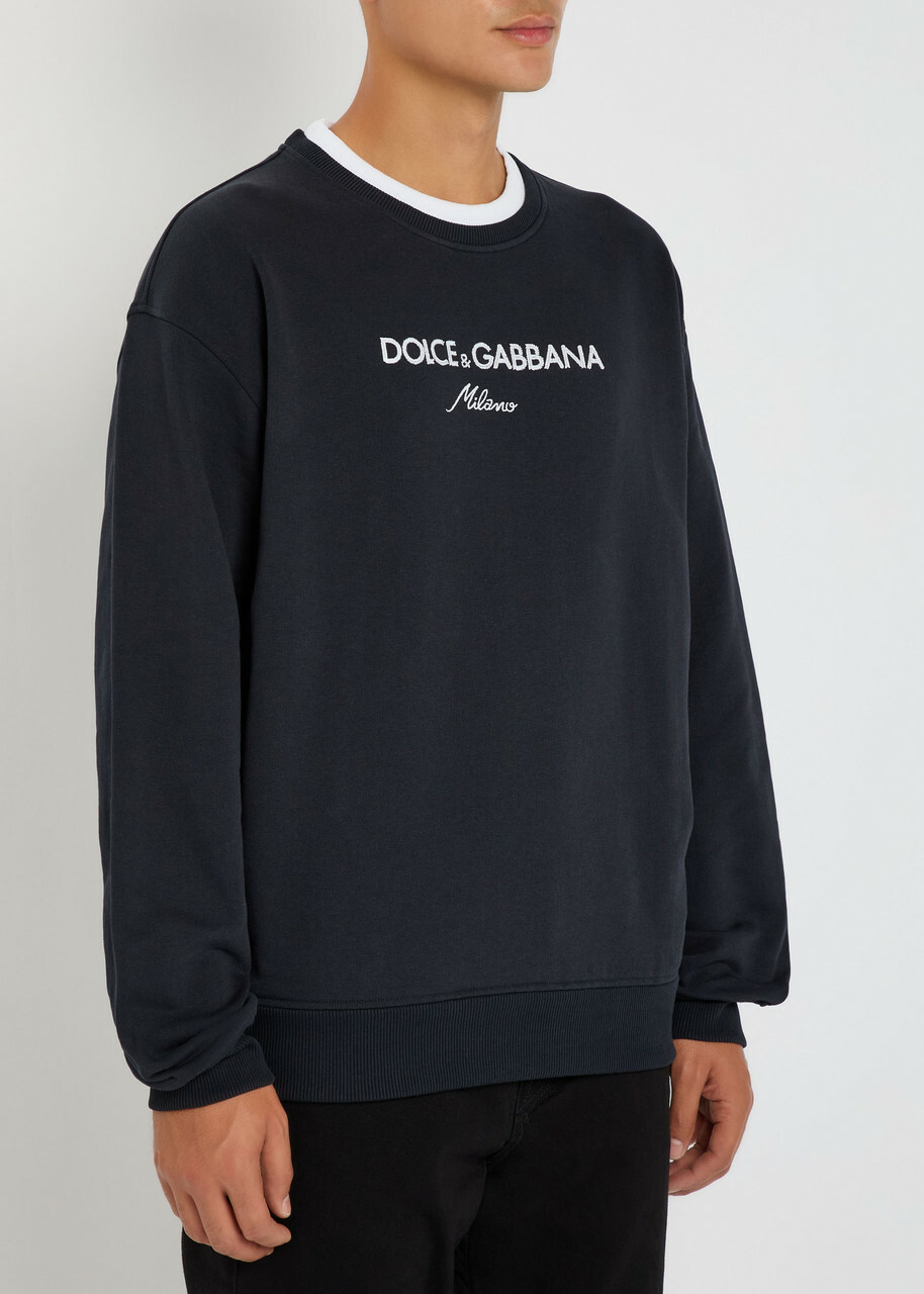 Dolce & Gabbana Logo-embroidered Cotton Sweatshirt Blue
