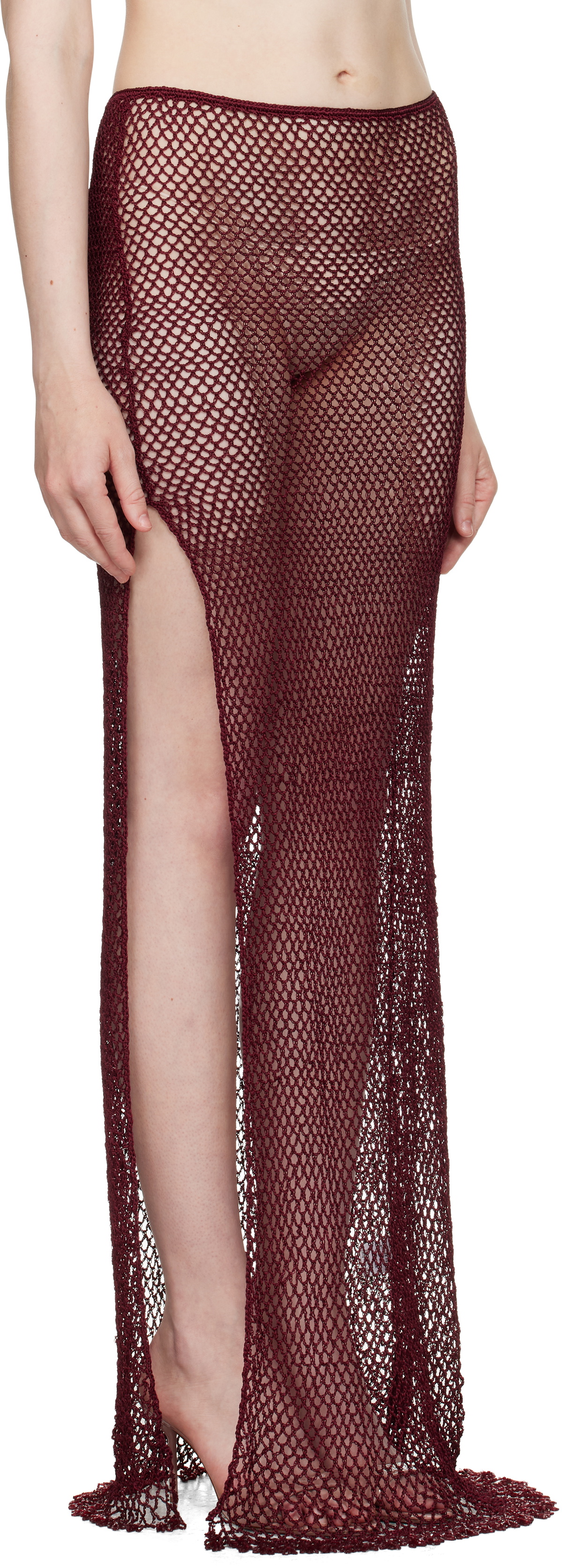 Mirror Palais Burgundy Crochet Tunic Maxi Skirt