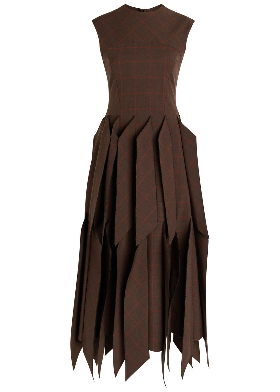A.W.A.K.E Mode Checked Panelled Woven Midi Dress Brown