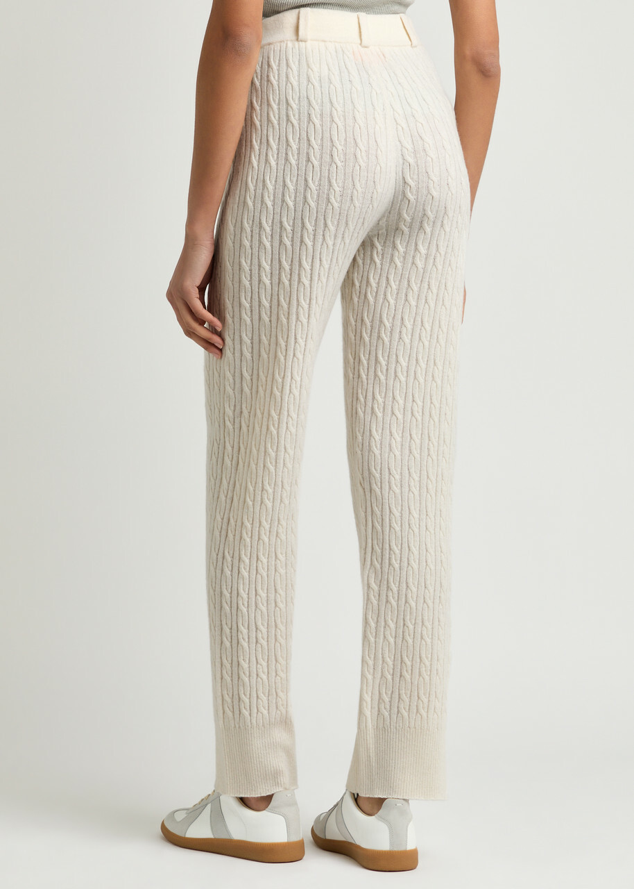 Guest In Residence Cable-knit Straight-leg Cashmere Trousers Cream