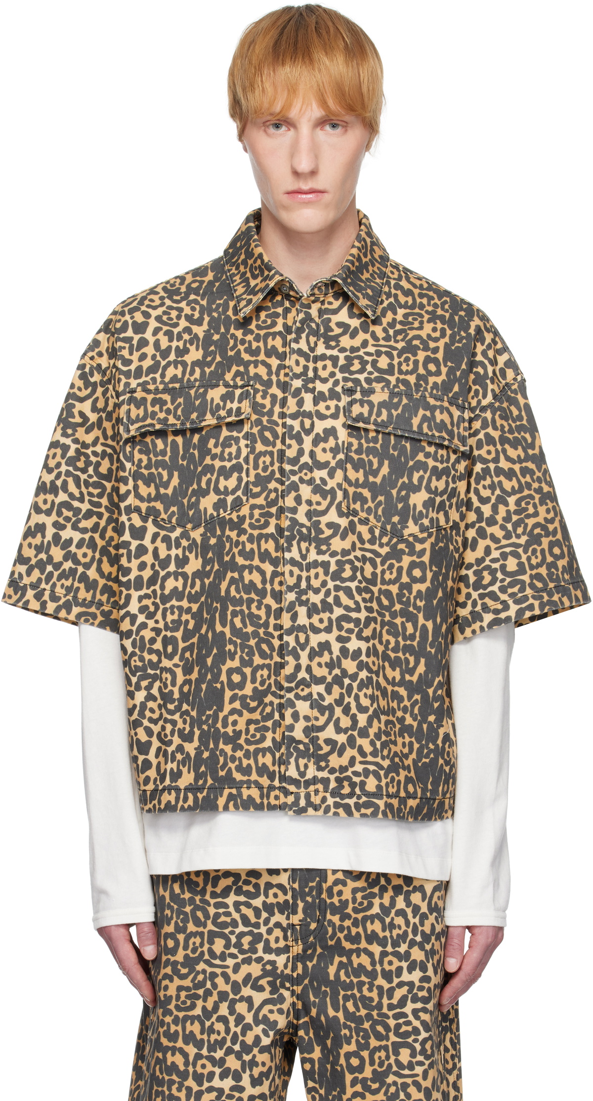 Rhude Beige Leopard Boxy Work Denim Shirt