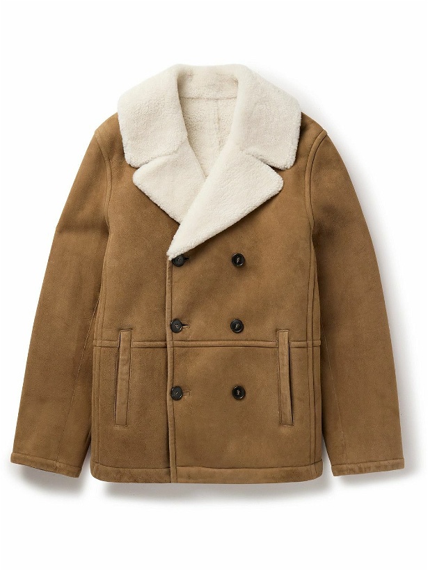 Photo: Yves Salomon - Double-Breasted Shearling Peacoat - Brown
