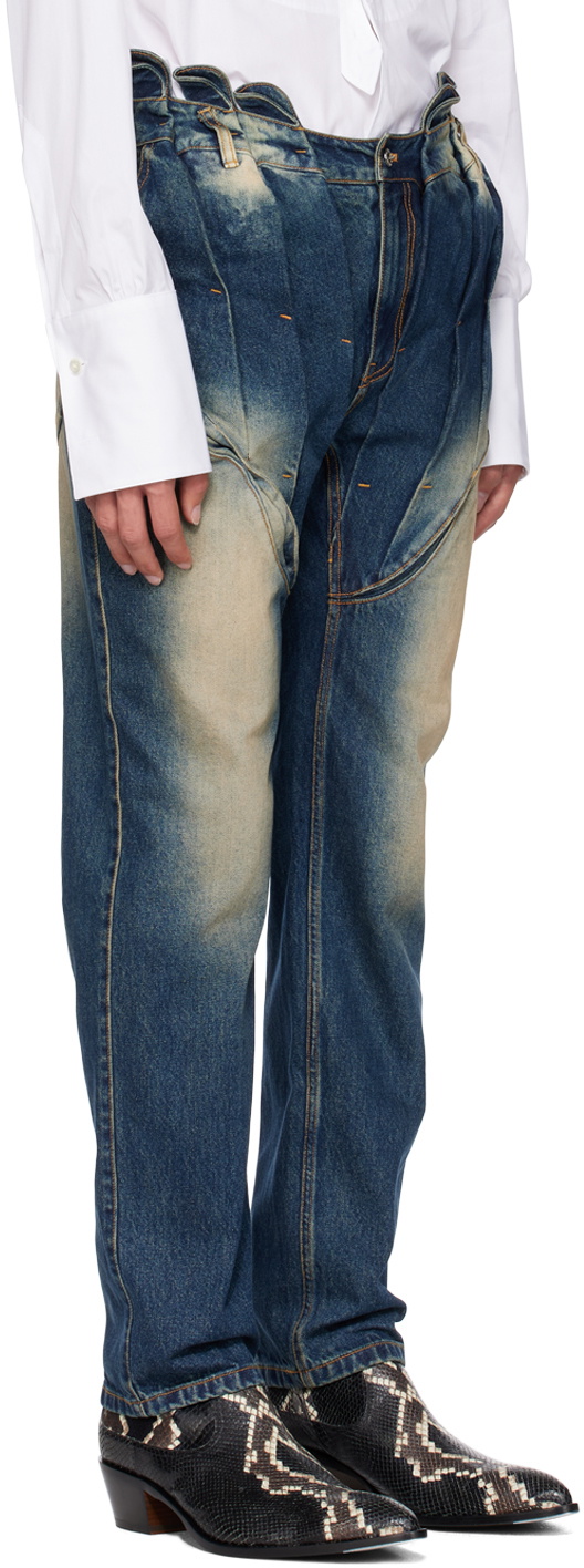 Juntae Kim Blue Gathered Corset Jeans