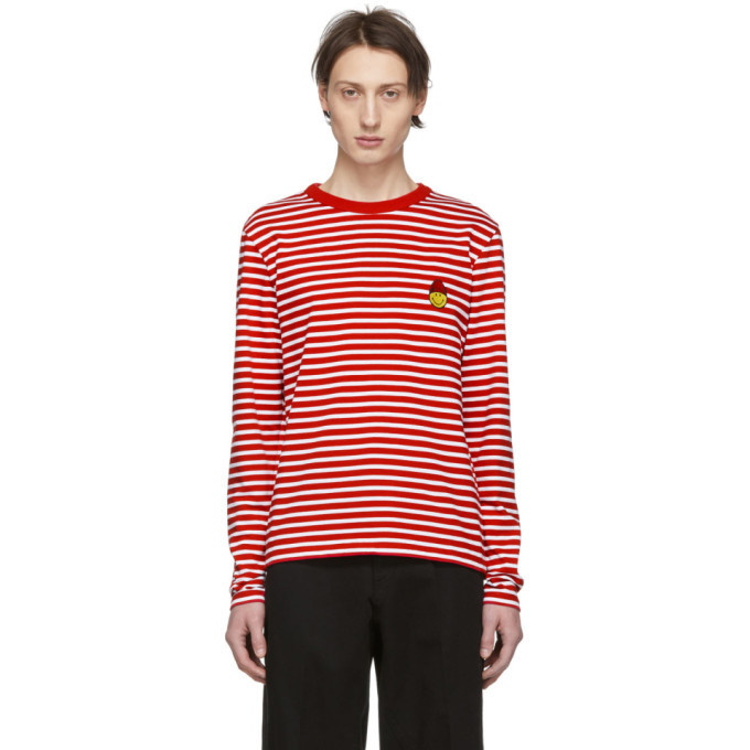 Photo: AMI Alexandre Mattiussi Red and White Smiley Edition Striped T-Shirt