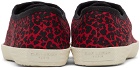 Saint Laurent Red & Black Leopard Heart Print Sid Low-Top Sneakers