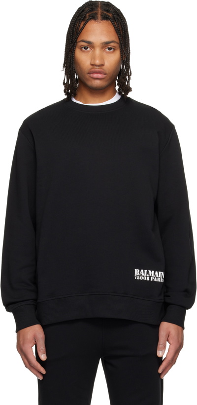Photo: Balmain Black Small 'Balmain' Stamp Printed Sweatshirt