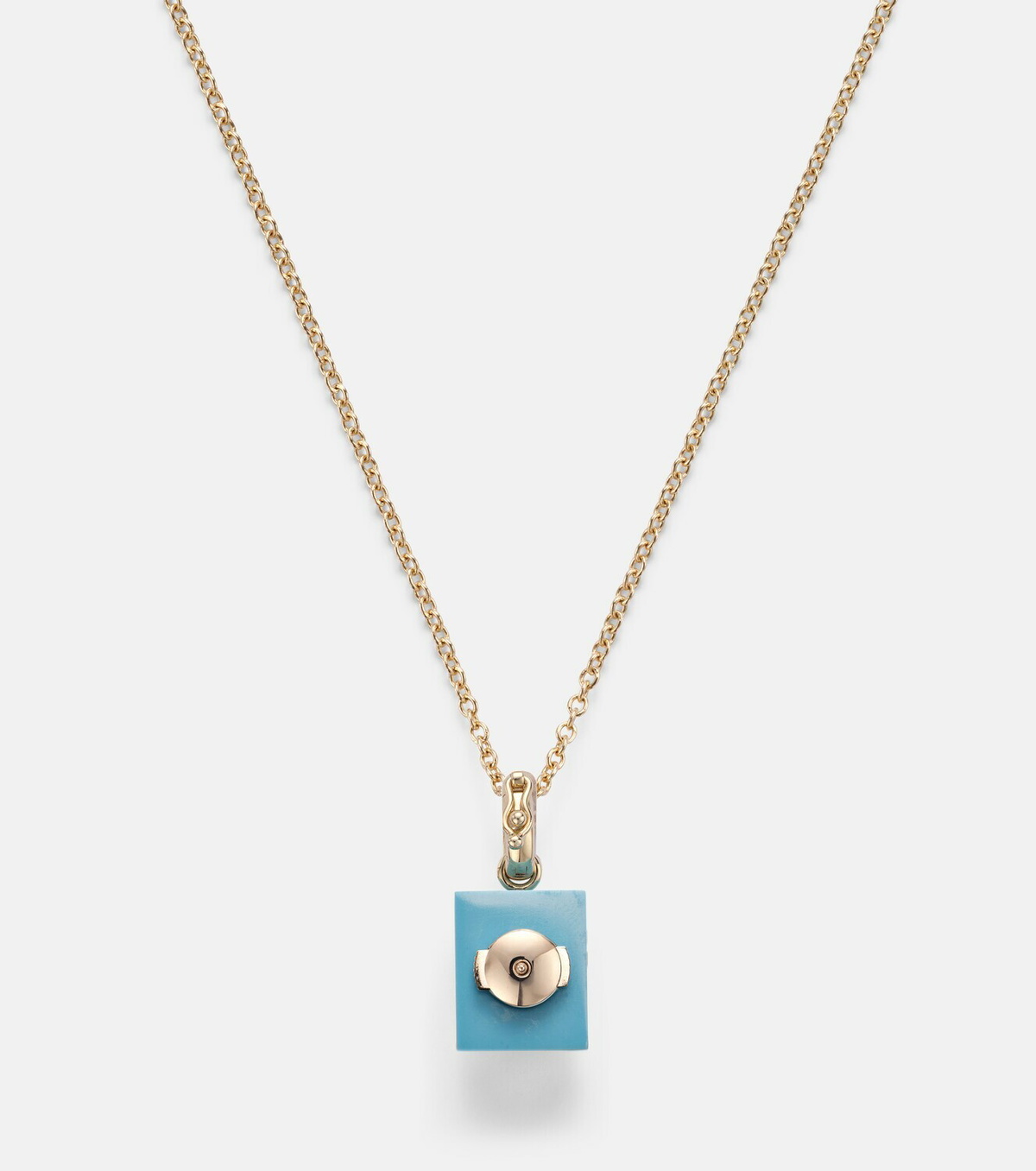 Yvonne Léon Palmier and Le Cubo 9kt gold earring and pendant set with turquoise and diamonds