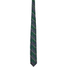 BEAMS PLUS Green and Navy Silk Shantung Striped Tie
